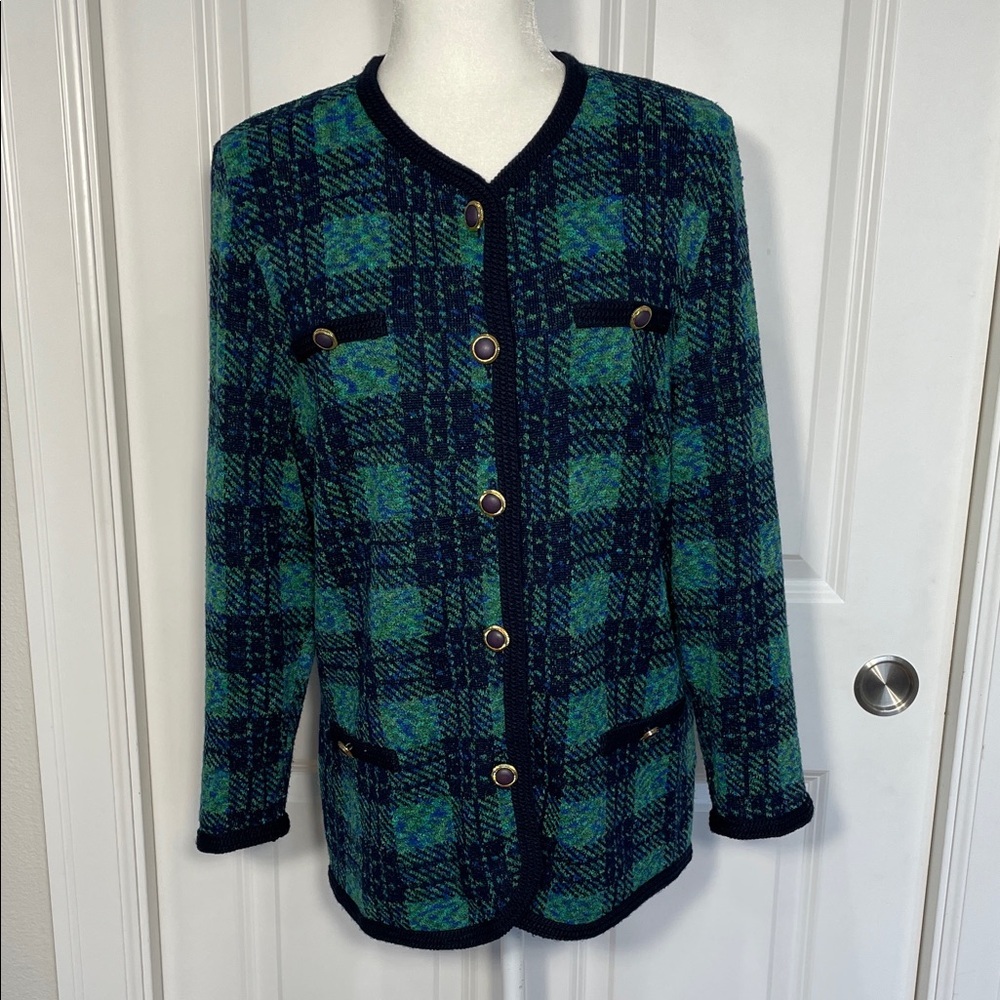 Maglifigio MG Button Up Plaid Sweater Cardigan Size Large Wool Blend Knit Italy